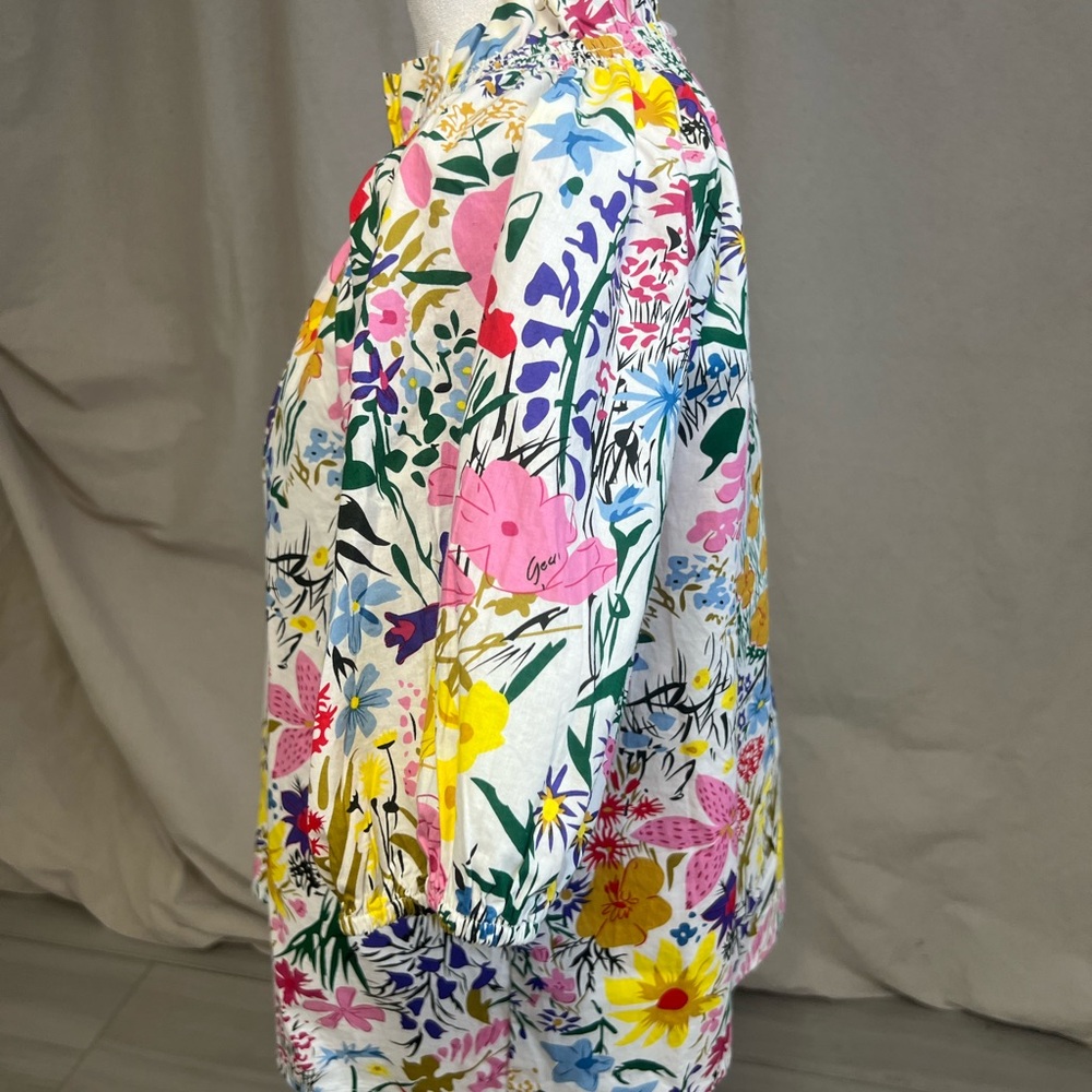 THML Multicolor Floral Puff-Sleeve Blouse Sz S Boho Chic Cottagecore Coquette - Picture 3 of 8